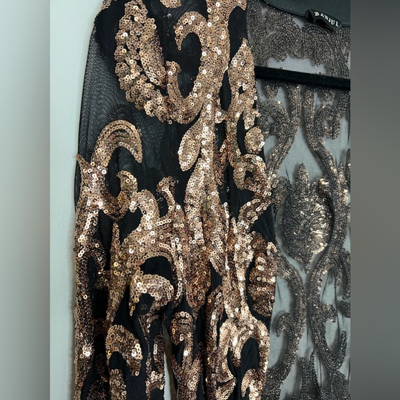 Banjul sequin ankle length cardigan cloak, duster. Black with rose gold. Small. - Picture 4 of 5